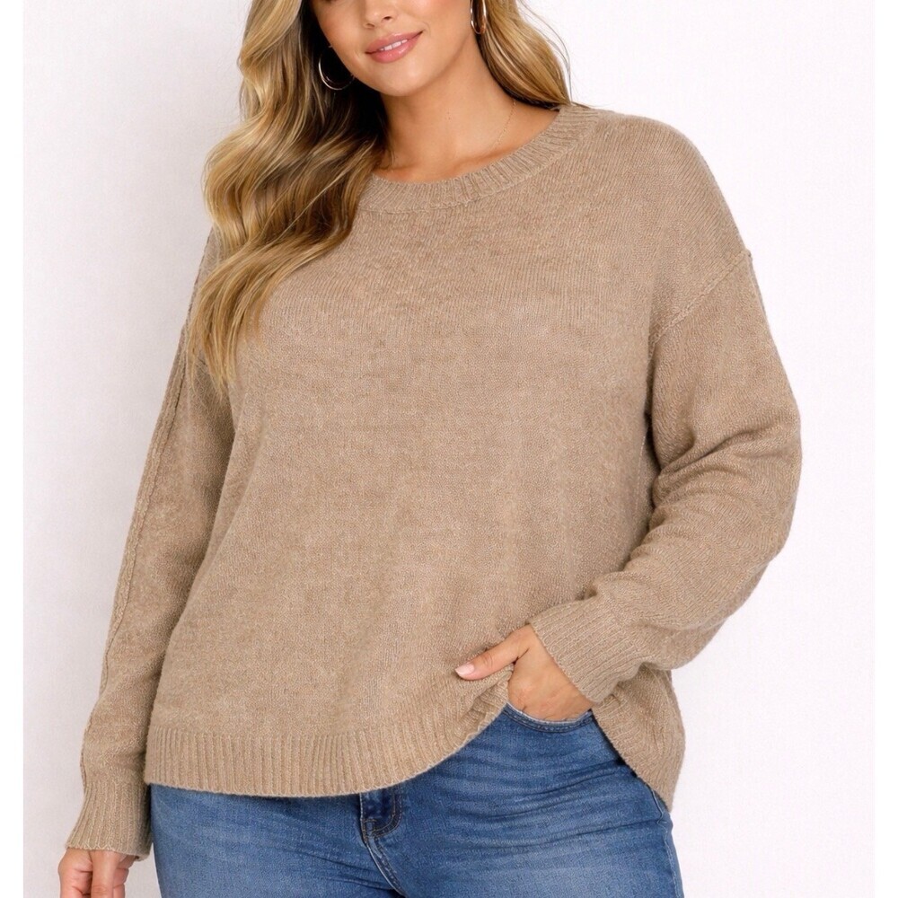 New Time & Tru tan Sweater textured crew neck soft Plus size XXXL